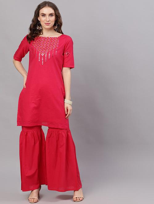 mirrror work kurta sharara set - 18007456 - Very Small Image - 1