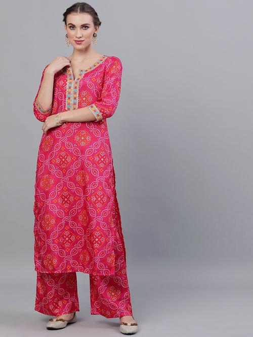 bandhani kurta palazzo set - 18007471 - Very Small Image - 1