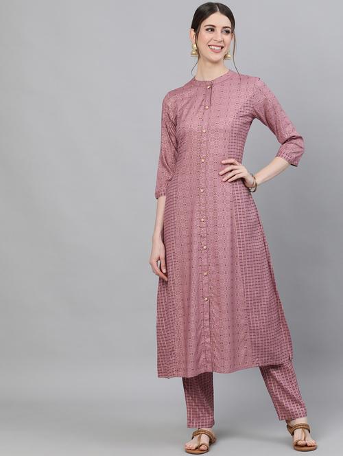 purple rayon kurta pant set - 18007480 - Very Small Image - 1