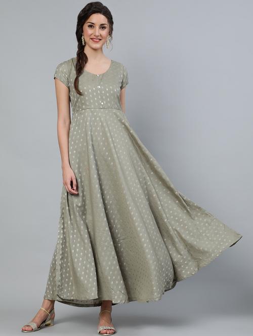 grey printed fit & flare ethnic dress - 18007517 - Very Small Image - 1