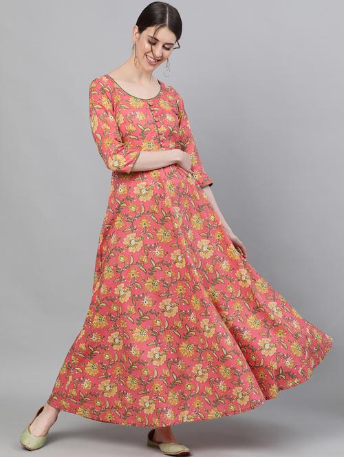 pink printed fit & flare ethnic dress - 18007552 - Very Small Image - 1