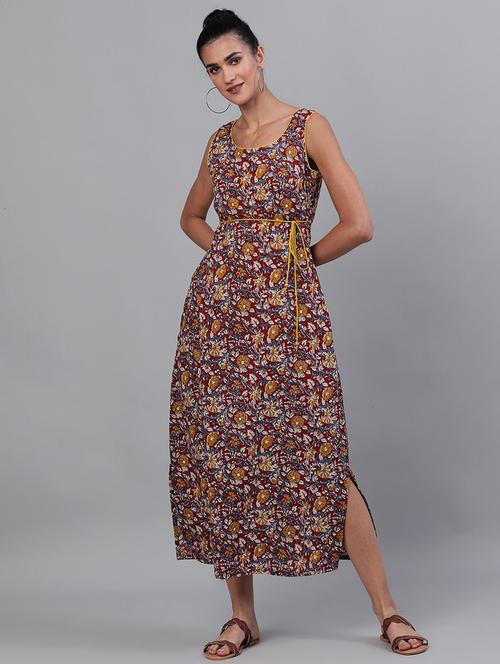 tie front floral a-line ethnic dress - 18007584 - Very Small Image - 1