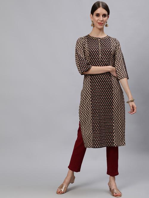 printed straight kurta - 18007632 - Very Small Image - 1