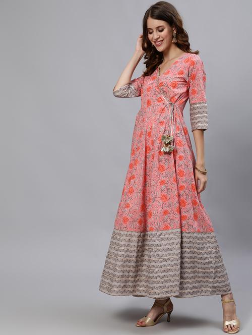 floral print angrakha kurta - 18007637 - Very Small Image - 1