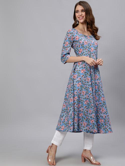 floral print flared kurta - 18007640 - Very Small Image - 1
