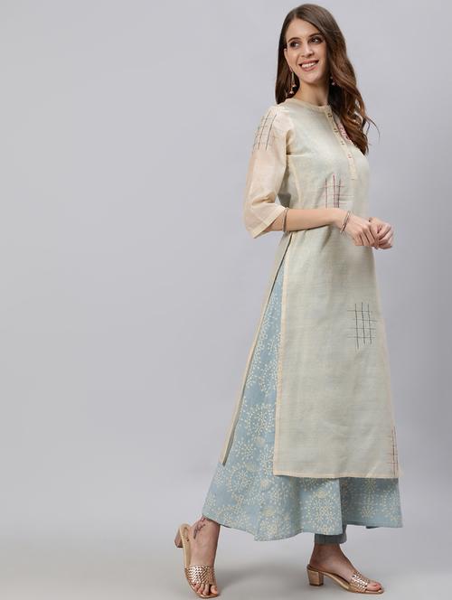 embroidered layered kurta - 18007642 - Very Small Image - 1