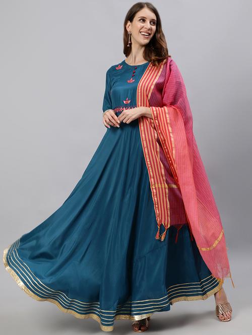 embroidered kurta dupatta set - 18007643 - Very Small Image - 1