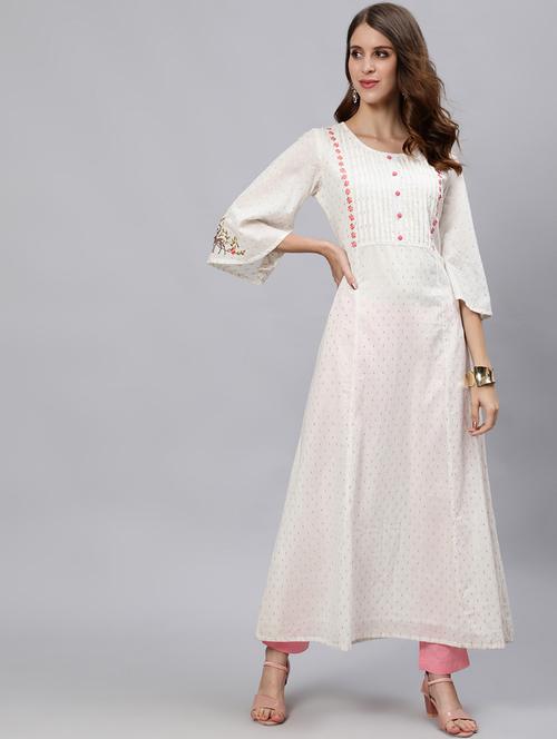 white printed straight kurta pant set - 18007653 - Very Small Image - 1