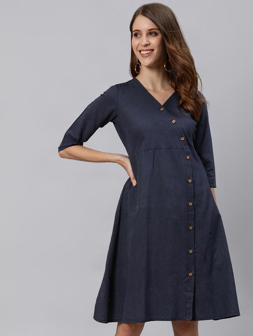 v-neck solid a-line dress - 18007655 - Very Small Image - 1