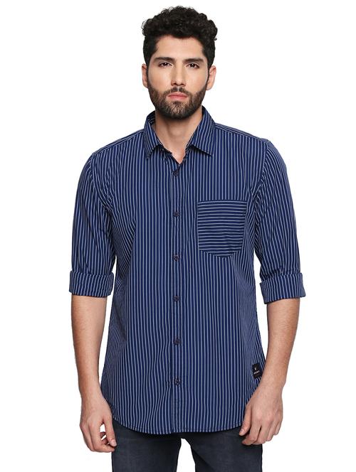 navy blue striped casual shirt - 18007660 - Very Small Image - 1