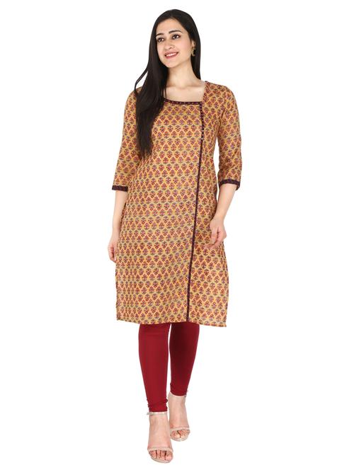 yellow cotton straight kurta - 18007797 - Very Small Image - 1