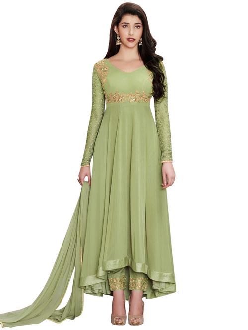 embroidered anarkali unstitched suit set - 18008004 - Very Small Image - 1