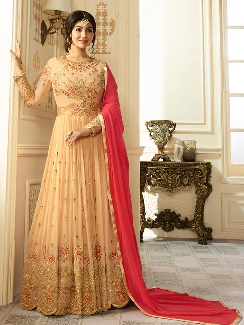 embroidered unstitched flared suit set - 18008019 - Very Small Image - 1