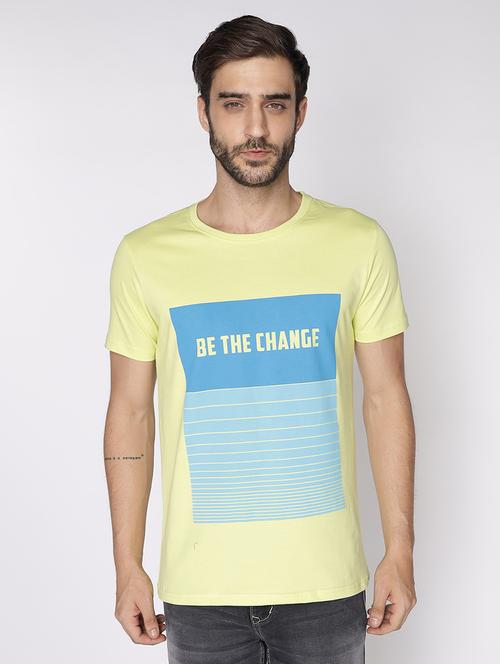 yellow round neck printed t-shirt - 18008193 - Very Small Image - 1