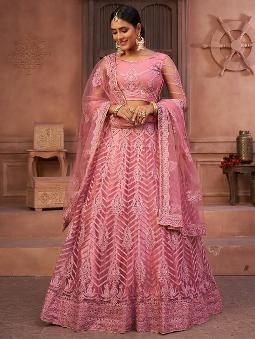 mauve net flared lehenga - 18008504 - Very Small Image - 1