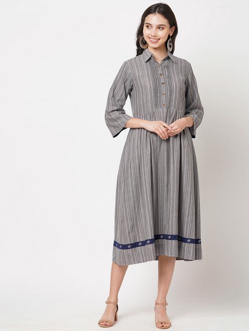 grey cotton fit & flare ethnic dress - 18008545 - Very Small Image - 1