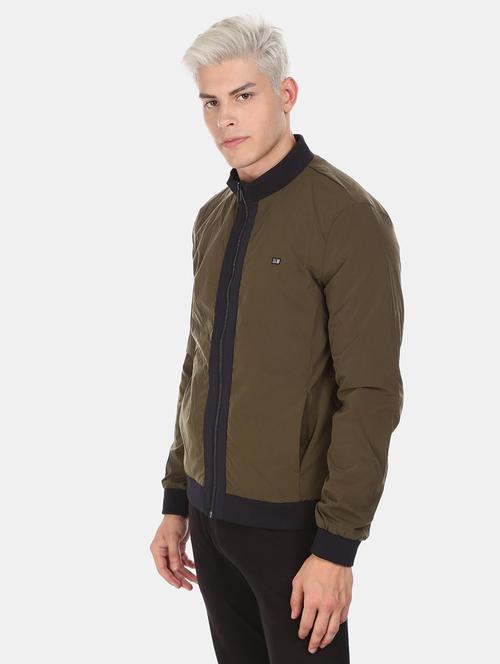 olive green solid casual jacket - 18008765 - Very Small Image - 1