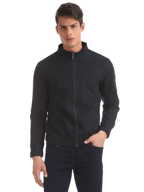 navy blue solid casual jacket - 18008806 - Very Small Image - 1