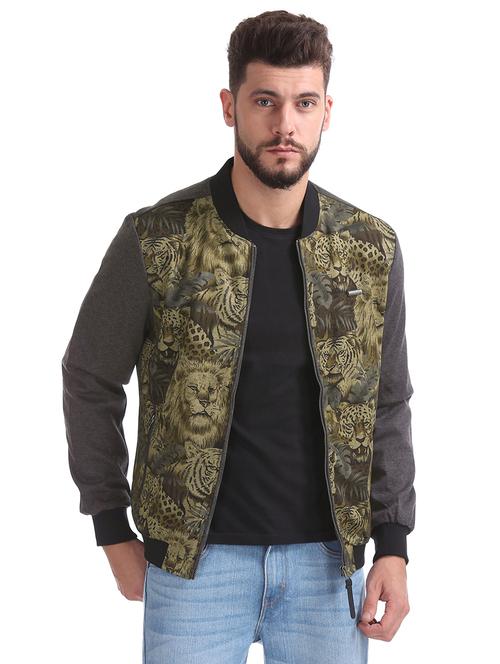 grey printed casual jacket - 18008821 - Very Small Image - 1