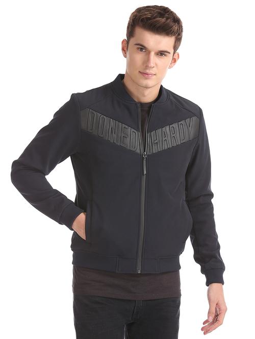 navy blue printed casual jacket - 18008843 - Very Small Image - 1