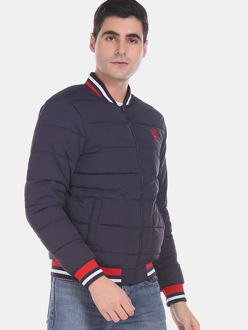 navy blue solid quilted jacket - 18008993 - Very Small Image - 1