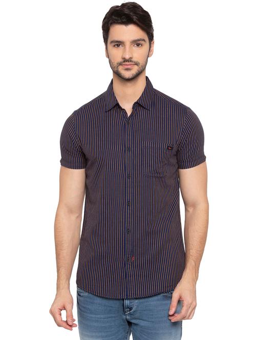 navy blue striped casual shirt - 18009729 - Very Small Image - 1