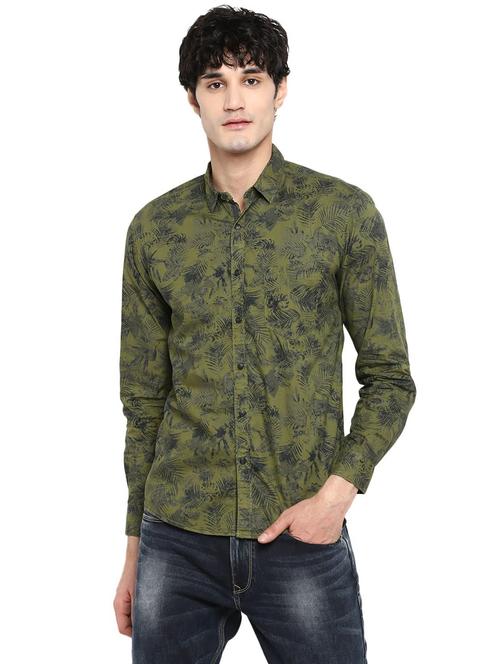olive green printed casual shirt - 18009738 - Very Small Image - 1