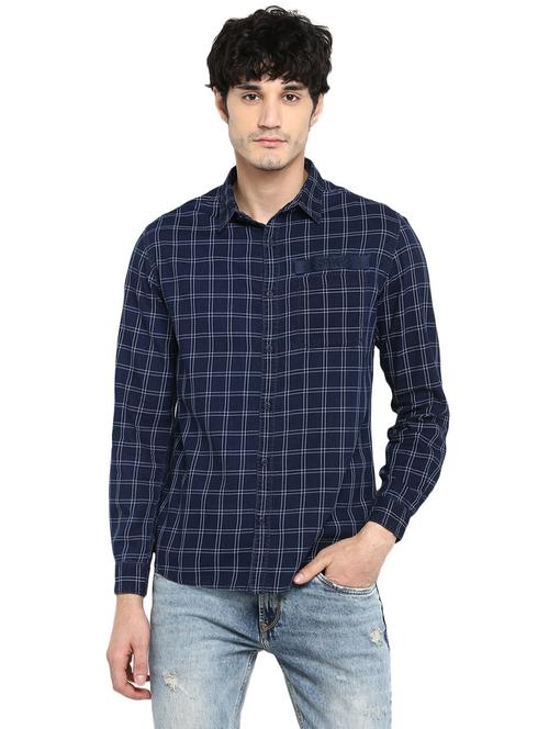 navy blue checkered casual shirt - 18009740 - Very Small Image - 1
