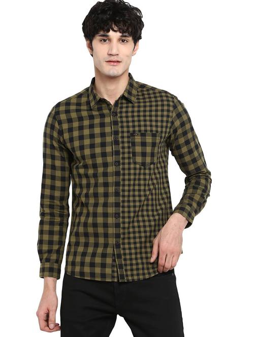 olive green checkered casual shirt - 18009757 - Very Small Image - 1