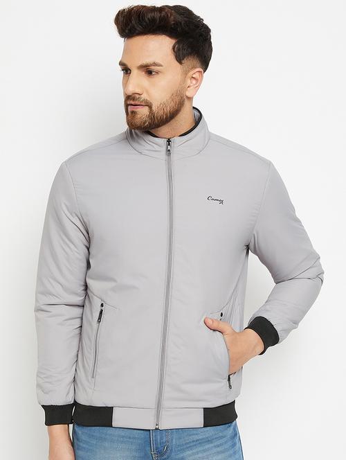 grey solid bomber jacket - 18009890 - Very Small Image - 1