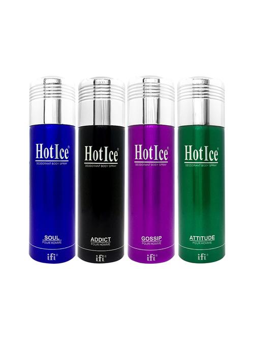 hot ice soul, addict, gossip & attitude pour homme deodorant, 200ml each, pack of 4 - 18010493 - Very Small Image - 1