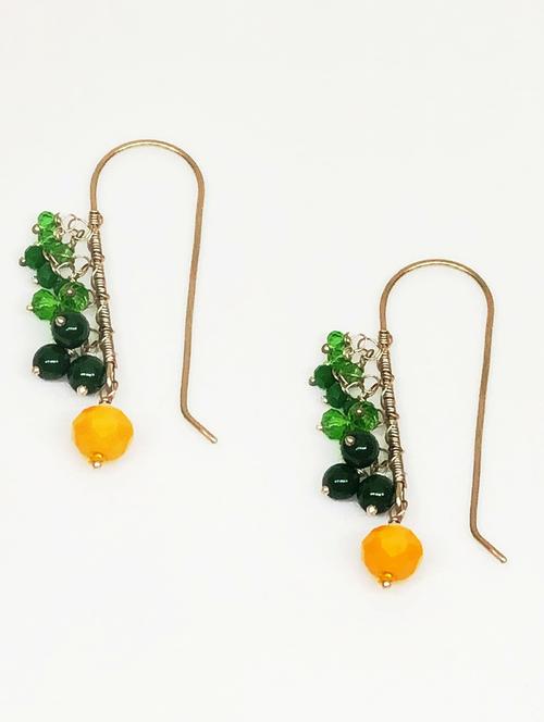 green crystals hooks with yellow bead earring - 18010955 - Very Small Image - 1