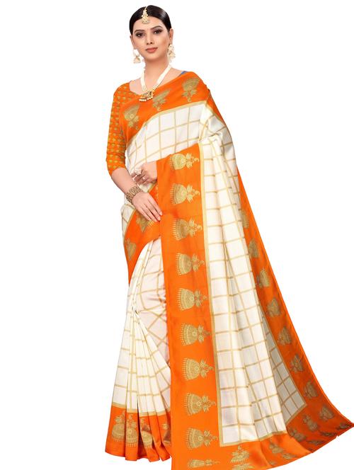 check printed saree with blouse - 18010998 - Very Small Image - 1