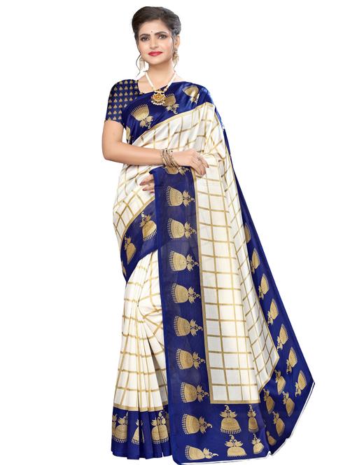 check printed saree with blouse - 18010999 - Very Small Image - 1