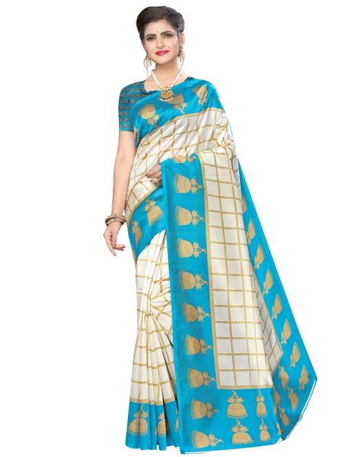 check printed saree with blouse - 18011000 - Very Small Image - 1