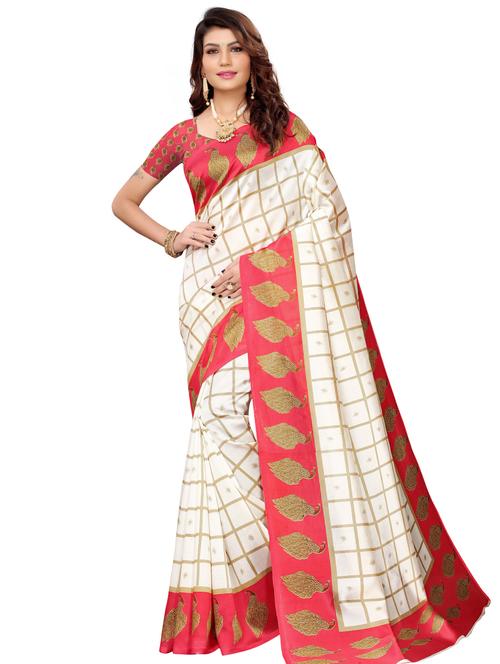 check printed saree with blouse - 18011012 - Very Small Image - 1