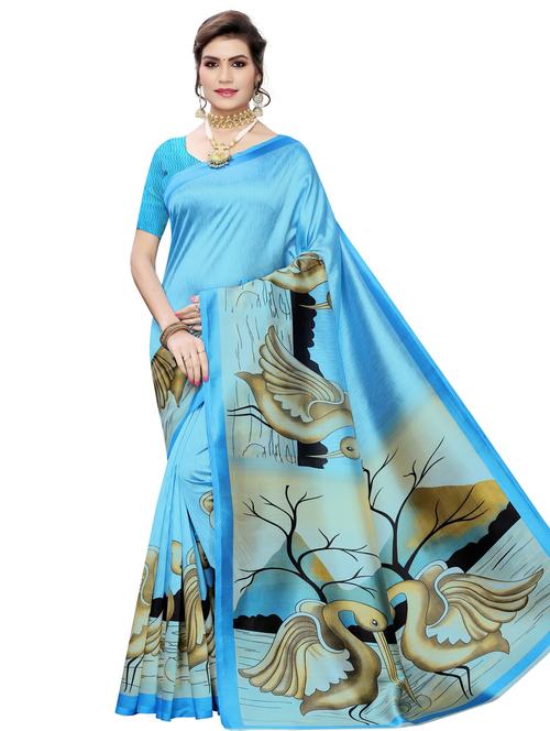 conversational printed saree with blouse - 18011071 - Very Small Image - 1