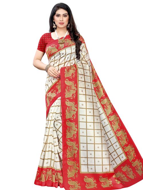 check printed saree with blouse - 18011092 - Very Small Image - 1