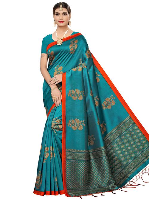 floral printed saree with blouse - 18011094 - Very Small Image - 1