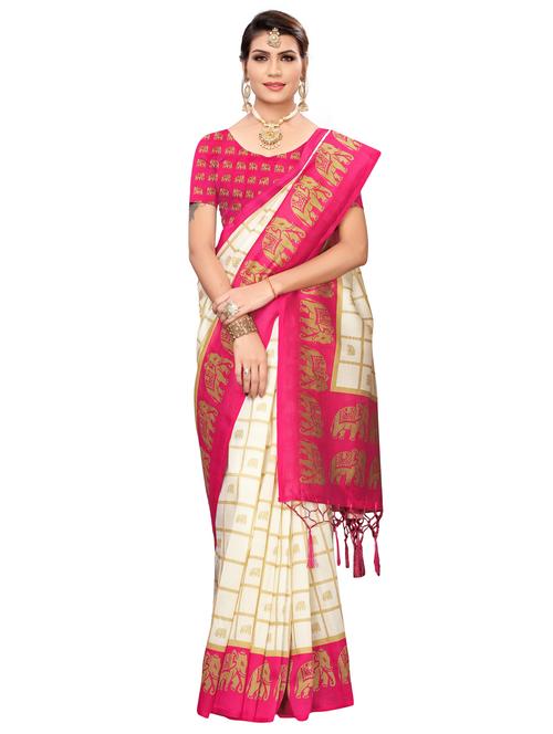check printed saree with blouse - 18011111 - Very Small Image - 1