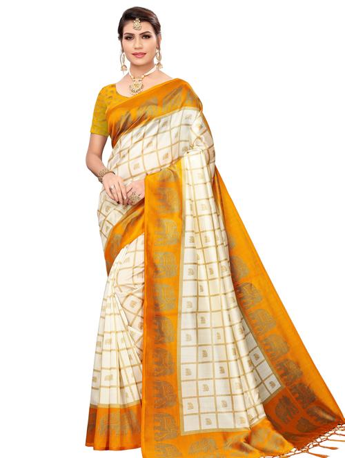 check printed saree with blouse - 18011114 - Very Small Image - 1