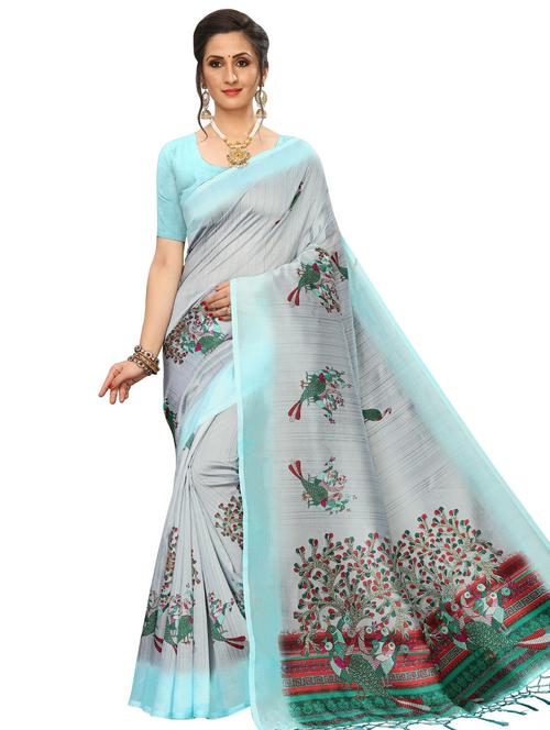 conversational printed saree with blouse - 18011122 - Very Small Image - 1