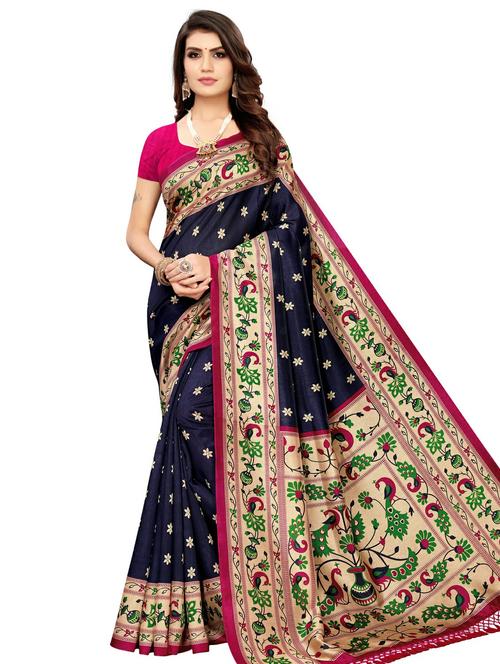 floral printed saree with blouse - 18011124 - Very Small Image - 1