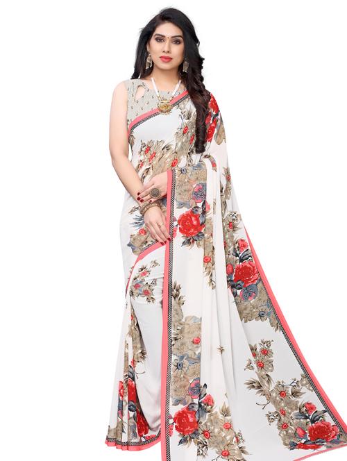 floral printed saree with blouse - 18011158 - Very Small Image - 1