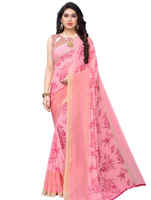 floral printed saree with blouse - 18011160 - Very Small Image - 1