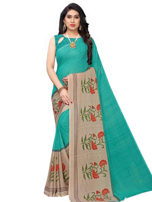 floral printed saree with blouse - 18011162 - Very Small Image - 1