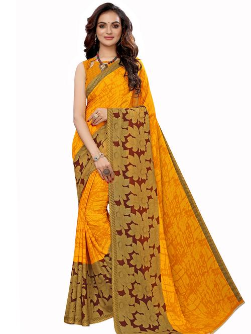 floral printed saree with blouse - 18011168 - Very Small Image - 1