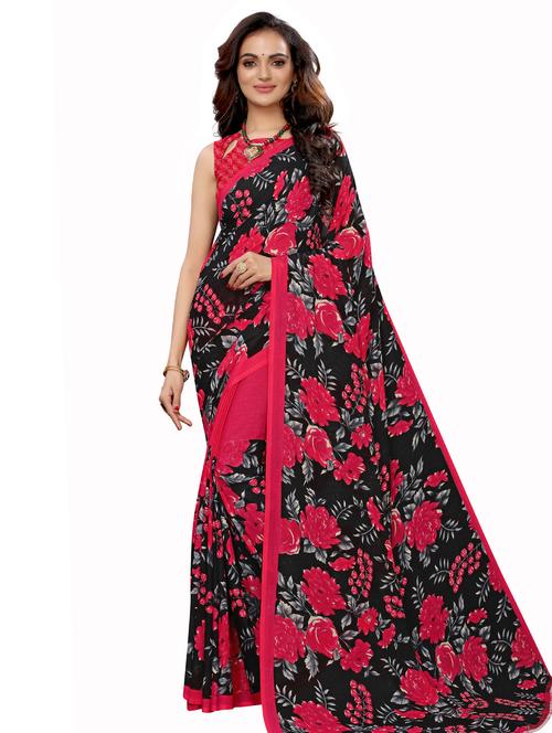 floral printed saree with blouse - 18011170 - Very Small Image - 1
