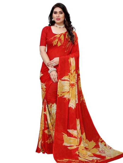 floral printed saree with blouse - 18011176 - Very Small Image - 1