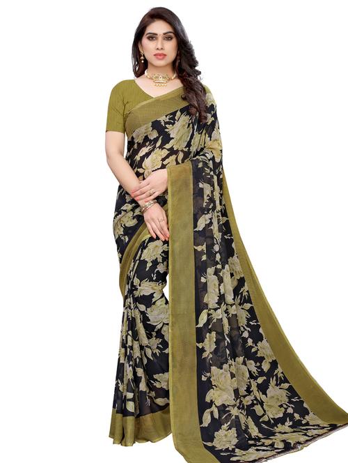 floral printed saree with blouse - 18011182 - Very Small Image - 1